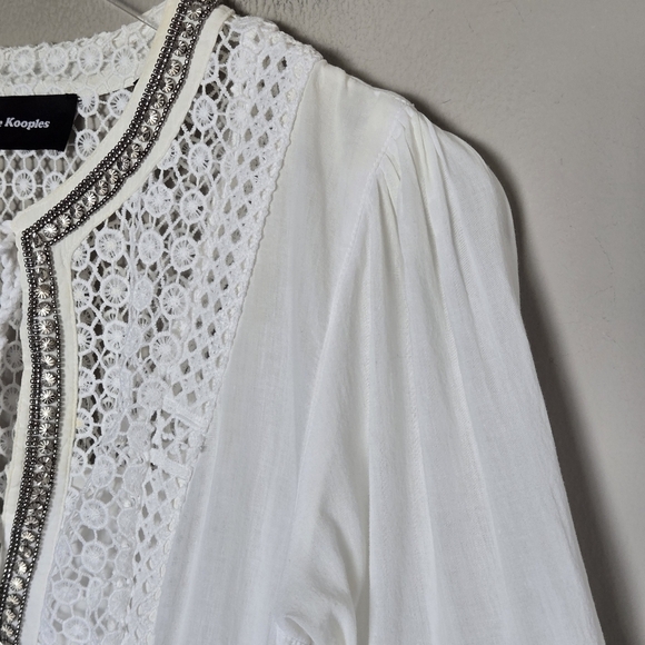 The Kooples Boho White Cotton Embroidered Blouse with Bell Sleeves Size S - Picture 12 of 16